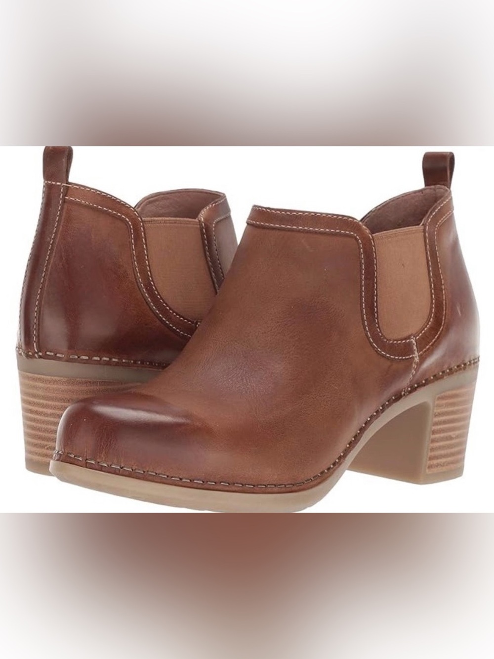 Dansko Harlene Caramel Brown Distressed Leather Zip Up Heeled Bootie size EU 39